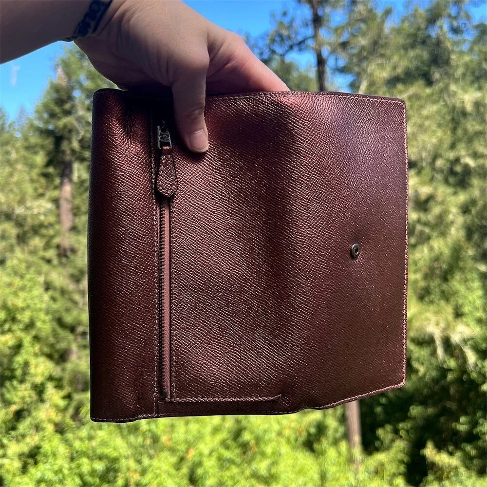 VINTAGE COACH Metallic Burgundy Crossgrain Leather Trifold Wallet AUTHENTIC